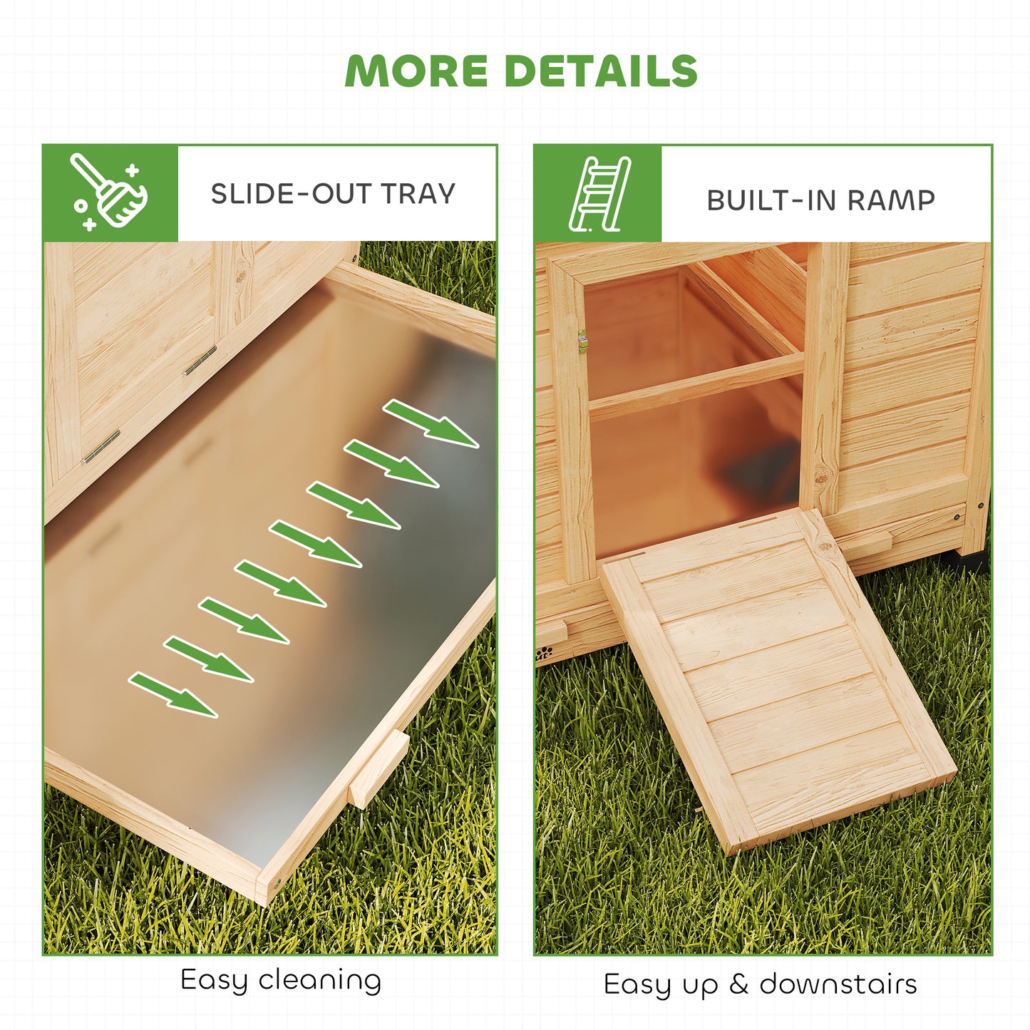 PawHut Chicken Coop, Wooden Outdoor Hen House Nesting Box, Openable Waterproof Top, Pull-Out Tray, 150 x 100 x 97cm