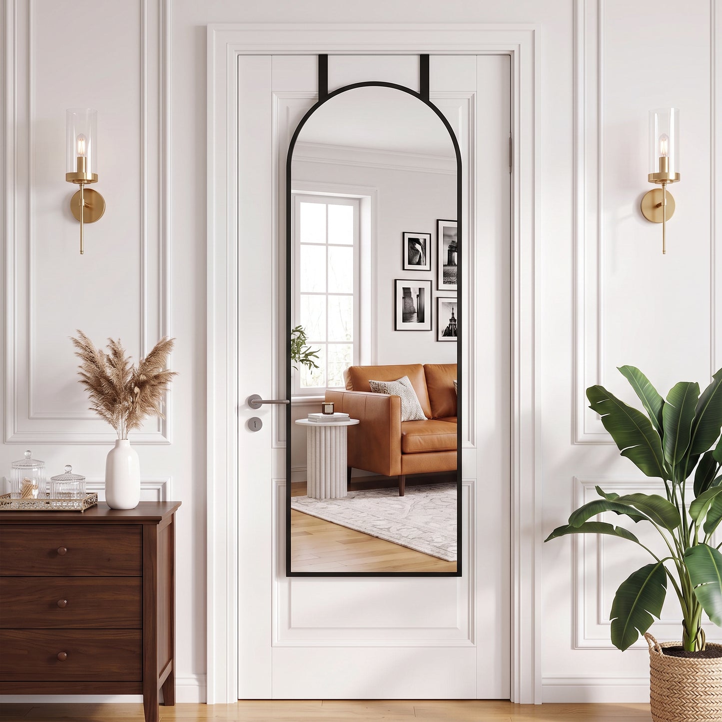 HOMCOM 40 x 110 cm Full Length Hanging Mirror, Arched Mirror with Adjustable Hooks, Over-the-Door or Wall-Mounted, Black