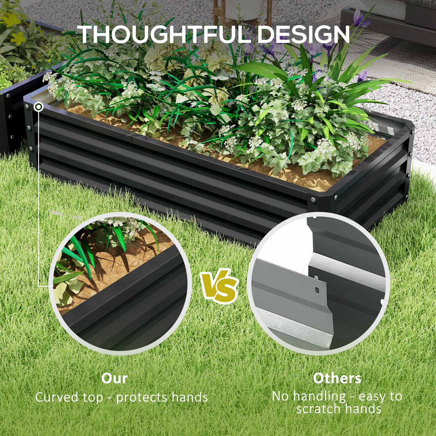 Outsunny Set of 2 Raised Beds for Garden, Galvanised Outdoor Planters for Herbs Vegetables, Use for Patio Balcony, Grey