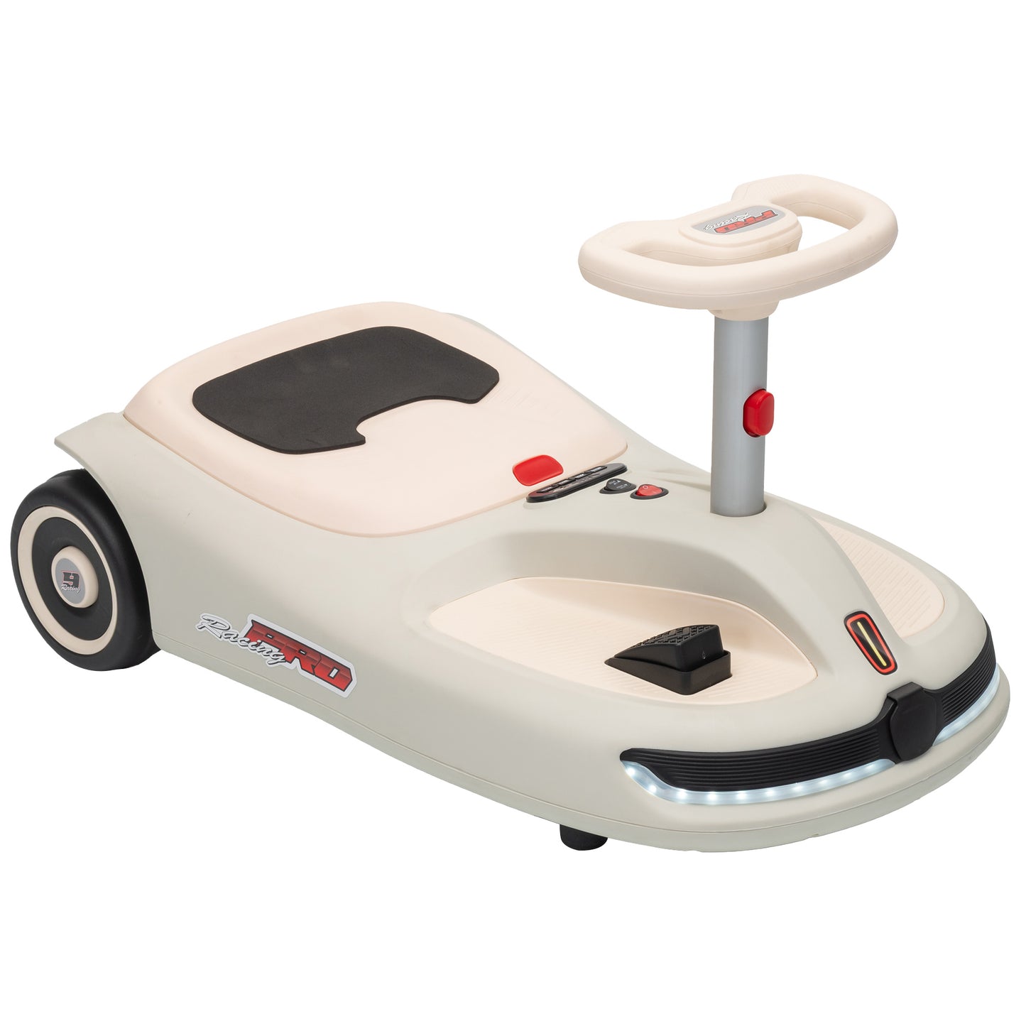 AIYAPLAY 12V Electric Wiggle Car with Pedal, Kids Electric Car with 2 Speeds, Soft Start, Music, Lights for 3-5 Years, White