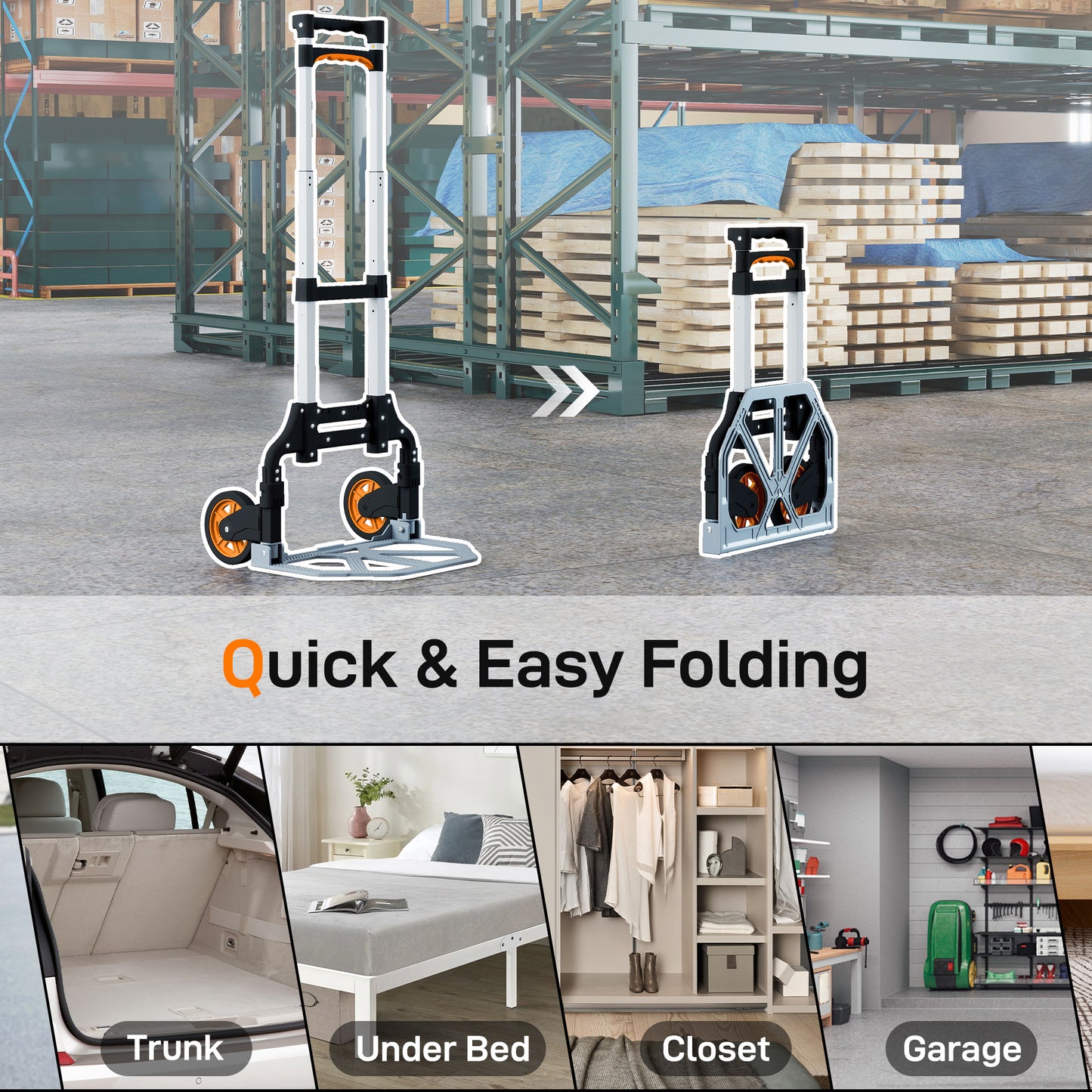 HOMCOM Sack Truck, 70kg Lightweight Foldable Hand Truck with Wheels and Telescoping Handle for Warehouse, Office, Luggage, Silver Tone