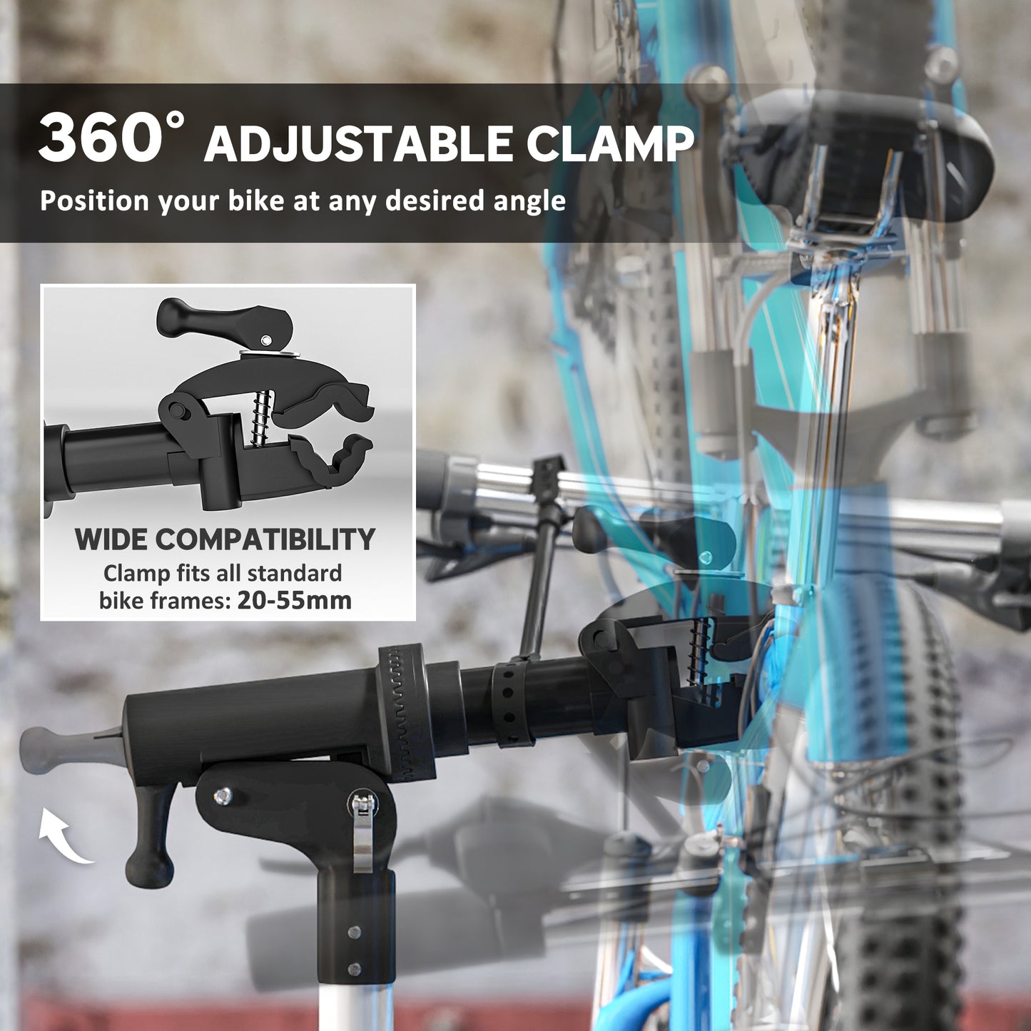 HOMCOM Bike Repair Stand, Heavy Duty, 40kg Max Load, Adjustable Height, Foldable & 360° Rotatable