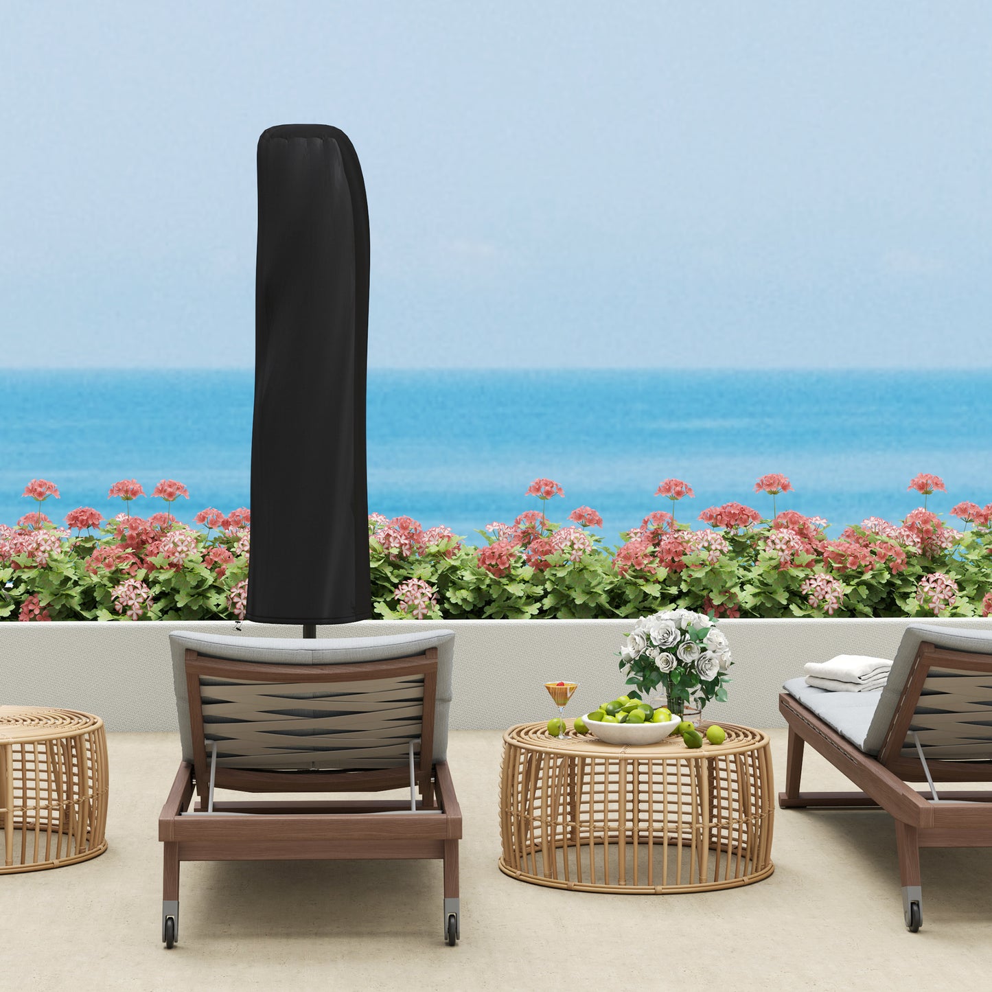 Outsunny Garden Cantilever Parasol with Cover & Wind Strap, Round Umbrella with Crank & Tilt, UPF50+ Patio Sun Shade, Green