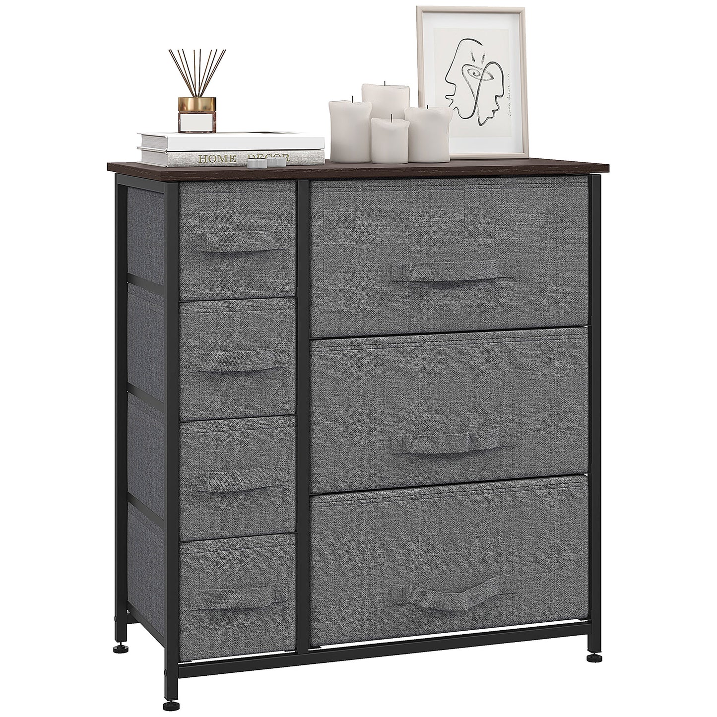 HOMCOM Chest of Drawers with 7 Drawers, Fabric Drawers Adjustable Feet Dark Grey
