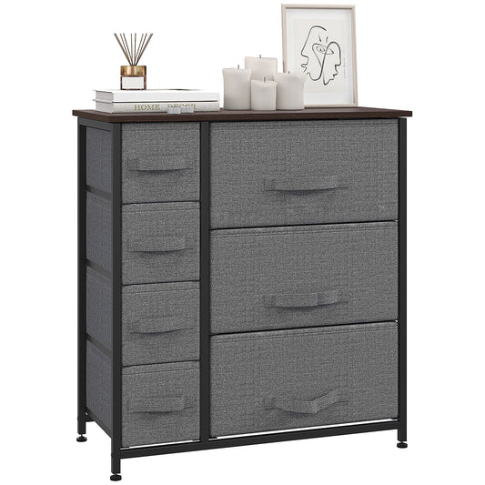HOMCOM Chest of Drawers with 7 Drawers, Fabric Drawers Adjustable Feet Dark Grey