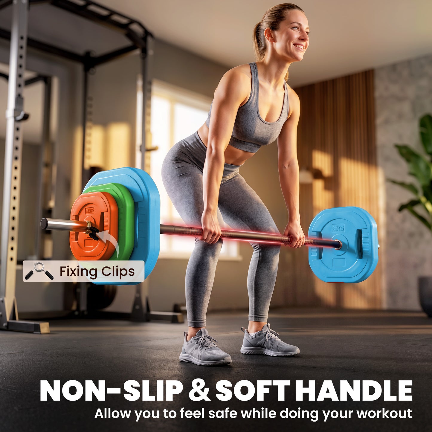SPORTNOW 20 kg Adjustable Barbell Weights Set, Barbell Bar with Weight Plates, Non-slip Handle, Multicolour