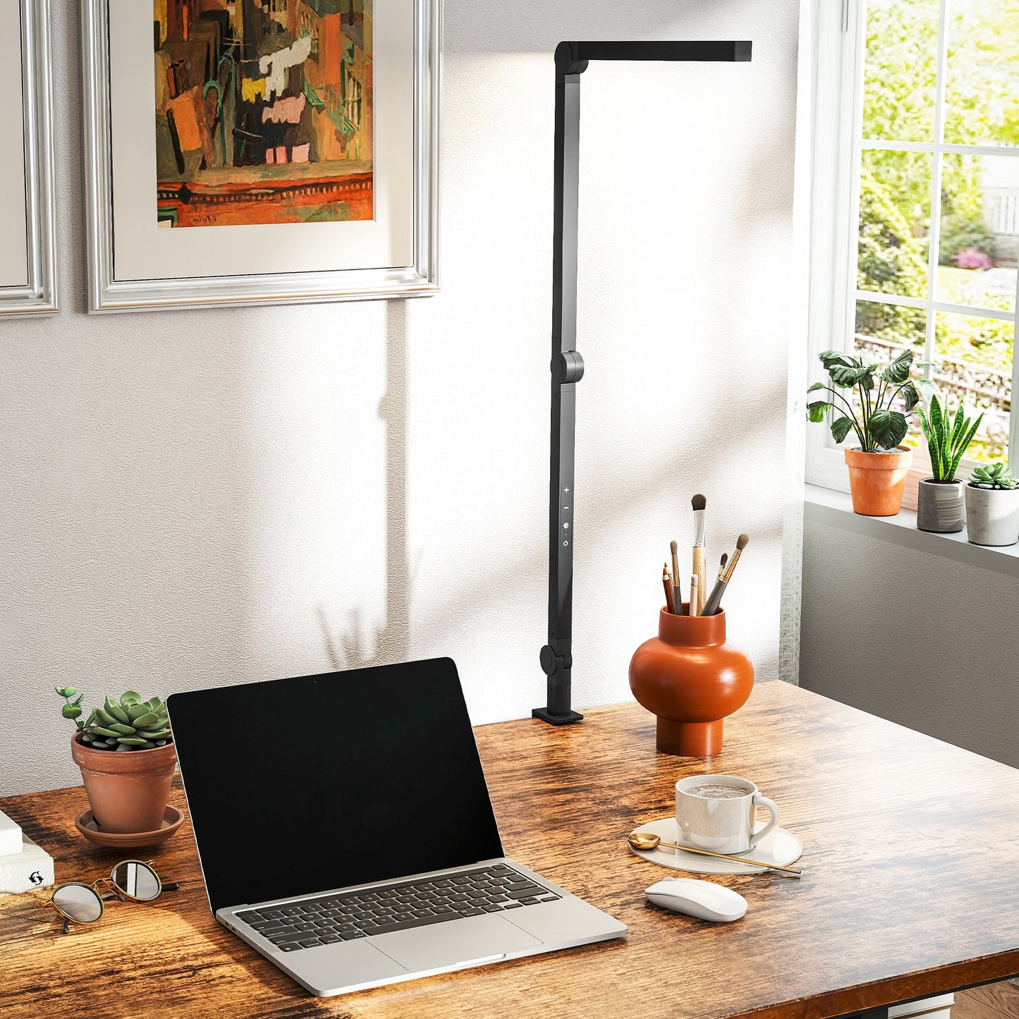 HOMCOM LED Desk Lamp, Dimmable with Swing Arm & Clamp, Adjustable Eye-Caring, 2 Color Modes, 5 Brightness Levels for Study/Office, Black