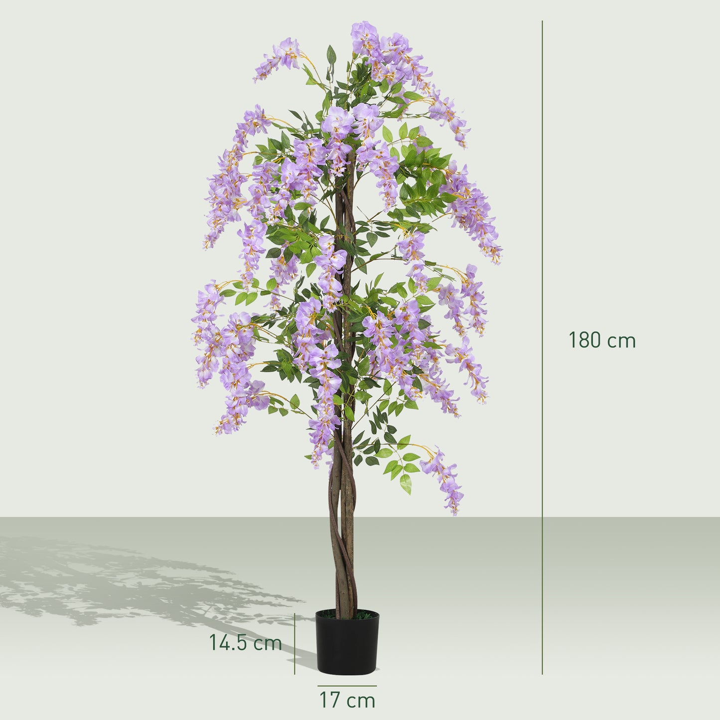 HOMCOM Artificial Wisteria, Tall Fake Plant with 756 Leaves & 54 Flowers in Pot, Home Decor, 180cm, Purple