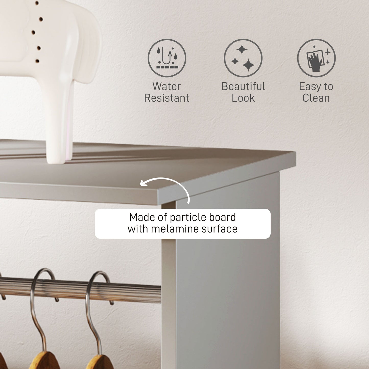 HOMCOM Open Wardrobe on Wheels, Clothes Rails, 3 Shelves, Grey