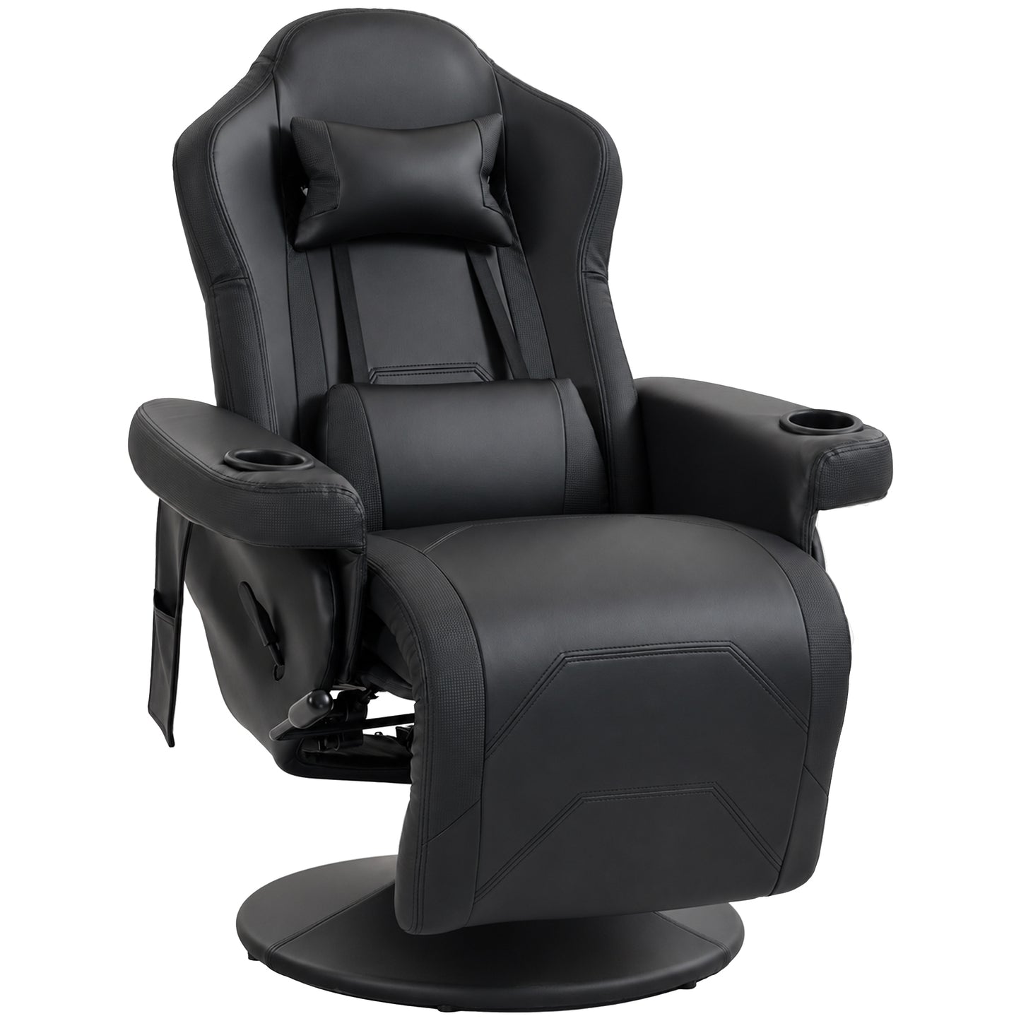 HOMCOM Manual Recliner Armchair PU Leather Lounge Chair w/ Adjustable Leg Rest, 135° Reclining Function, 360° Swivel, Black