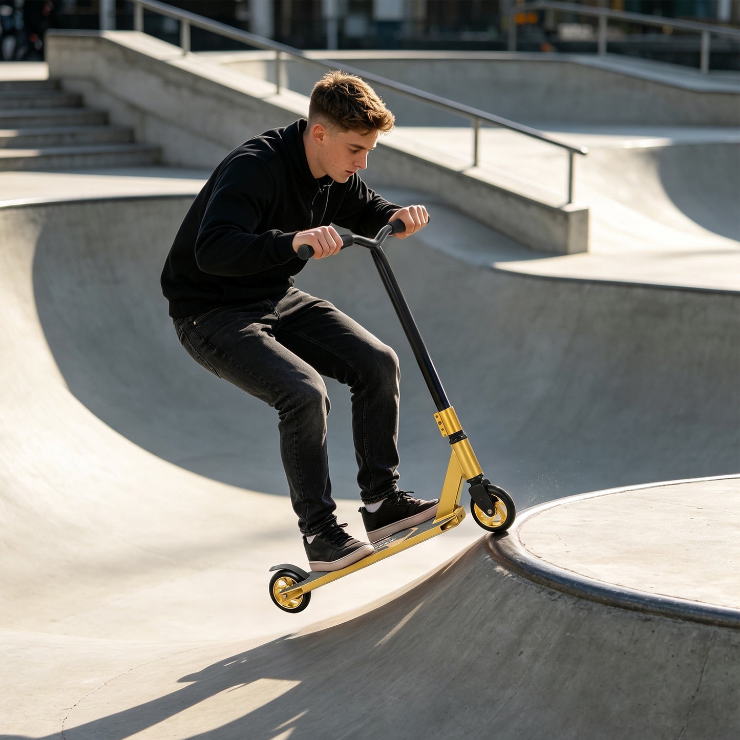 SPORTNOW Stunt Scooter, Pro Scooter for Adult Teens with 360° Handlebar, 110 mm PU Wheels, Aluminium Deck, ABEC-7, Gold Tone