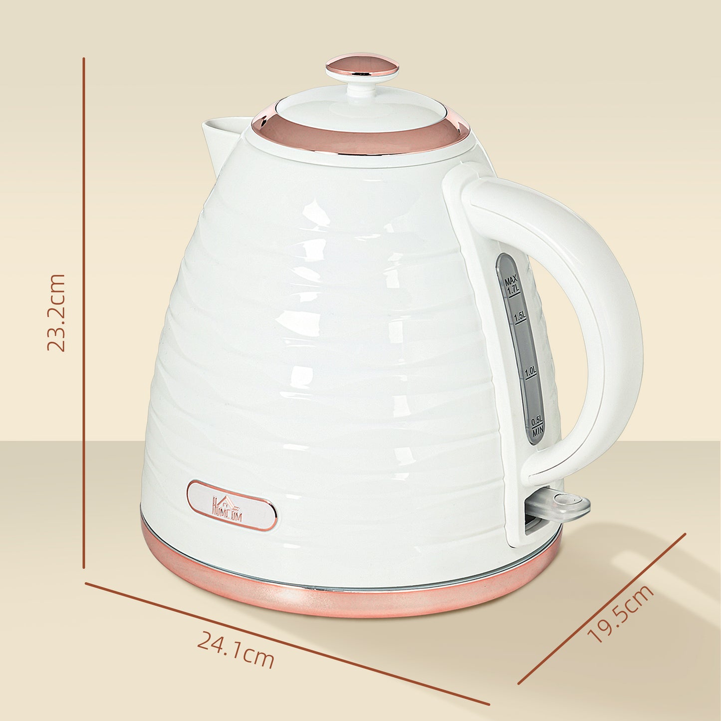 HOMCOM Electric Kettle, 1.7L, Fast Boil, 3kW Water Kettle with Removable Washable Anti-scale Filter - Cream