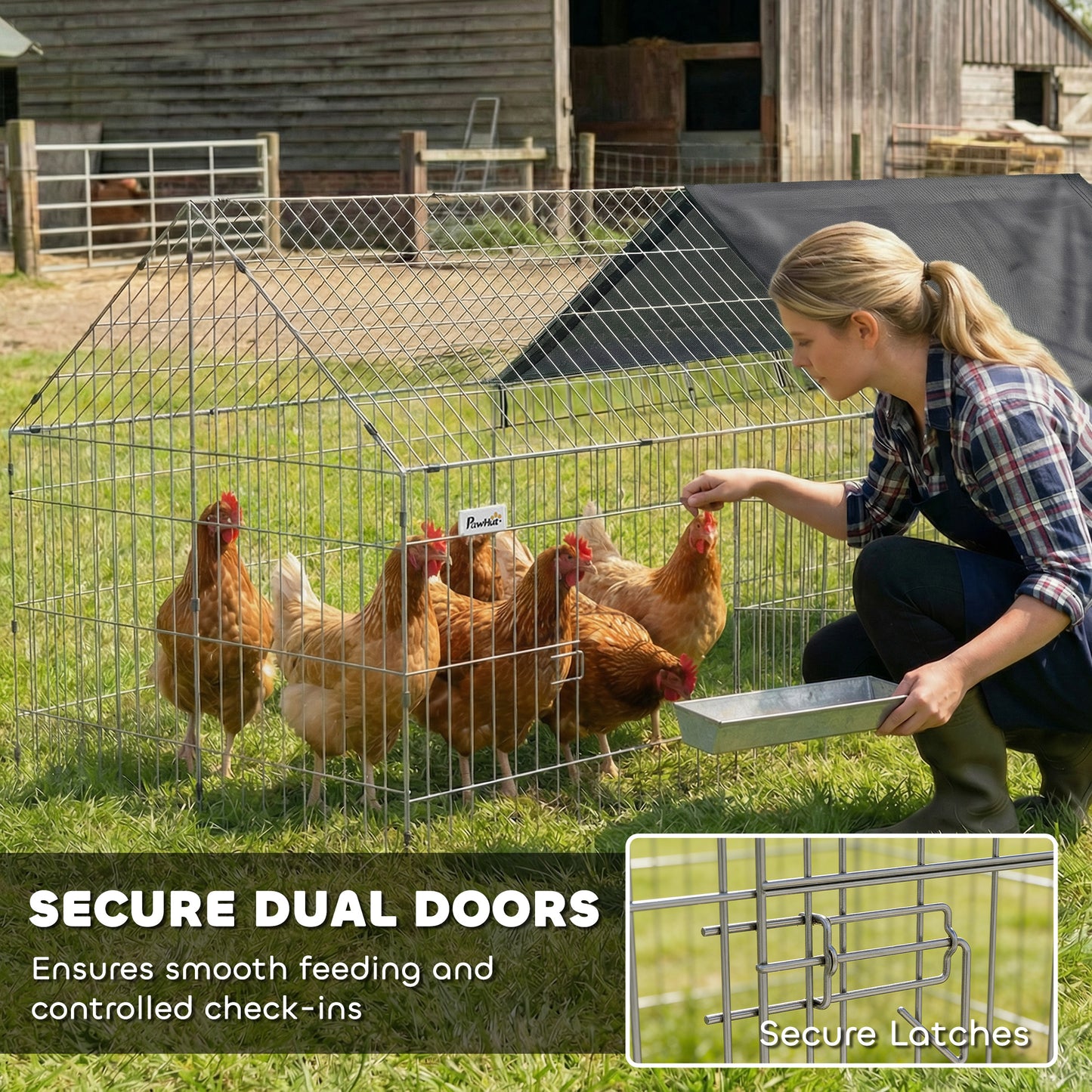 PawHut Rabbit Run with Protective Cover for  Small Animals, Chickens, Guinea Pigs, Tortoises, 180 x 75 x 75 cm, Black