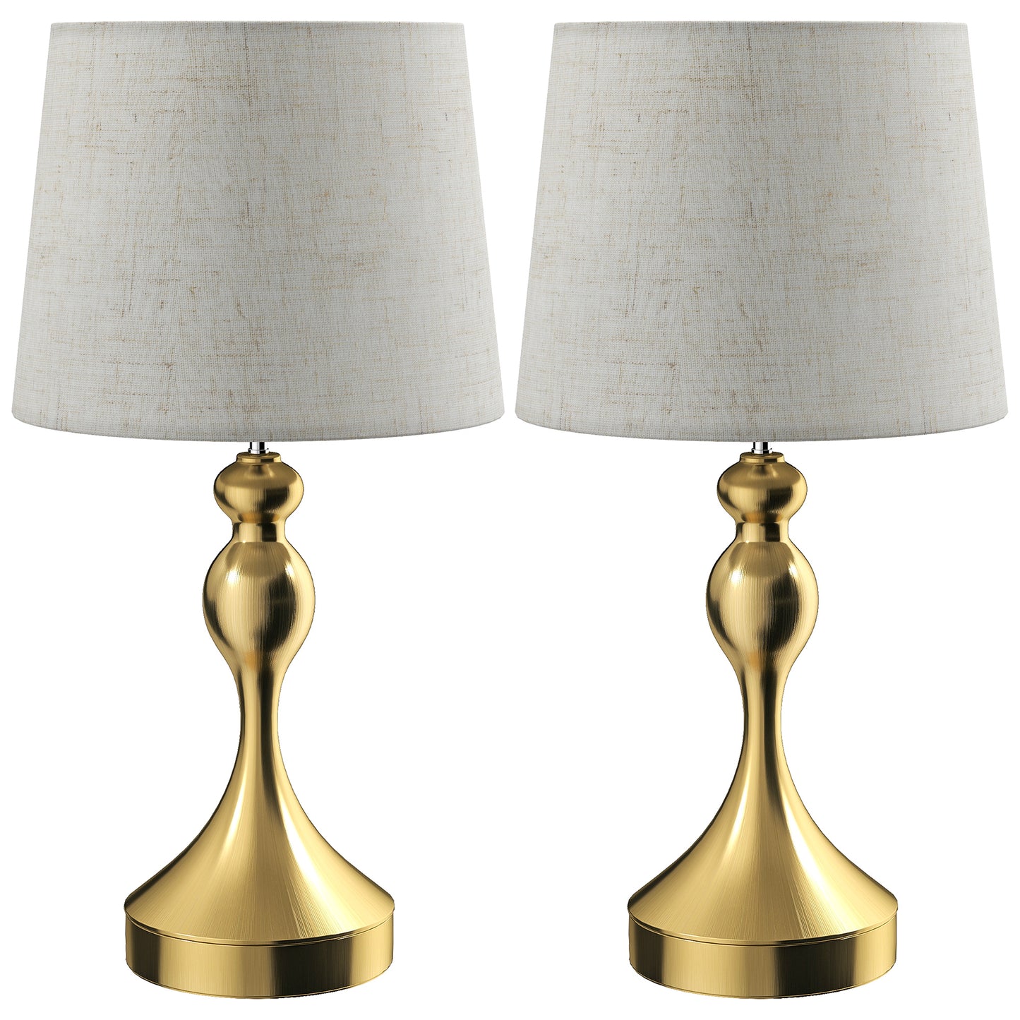 HOMCOM Bedside Lamps Set of 2, Modern Table Lamps with USB A+C Ports, 3 Colour Temps, Linen Shade for Living Room Bedroom Office, Gold Tone