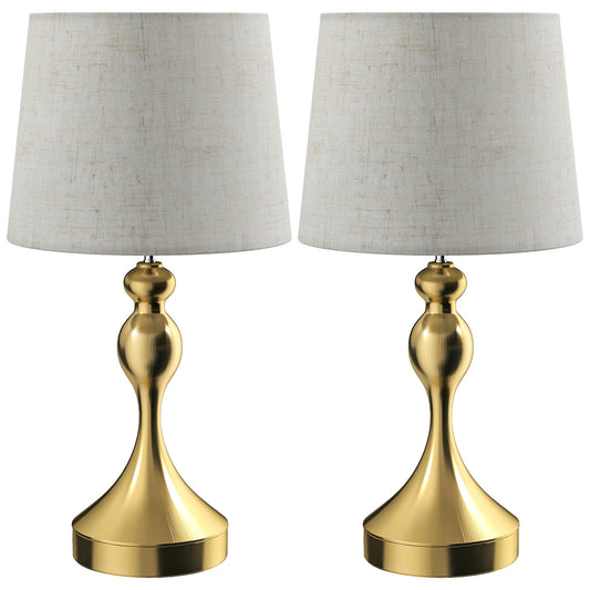 HOMCOM Bedside Lamps Set of 2, Modern Table Lamps with USB A+C Ports, 3 Colour Temps, Linen Shade for Living Room Bedroom Office, Gold Tone