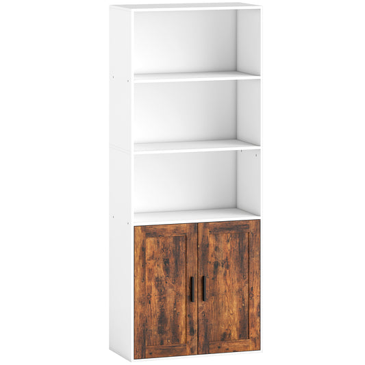 HOMCOM 5-Tier Bookcase with Adjustable Shelf - Rustic Brown