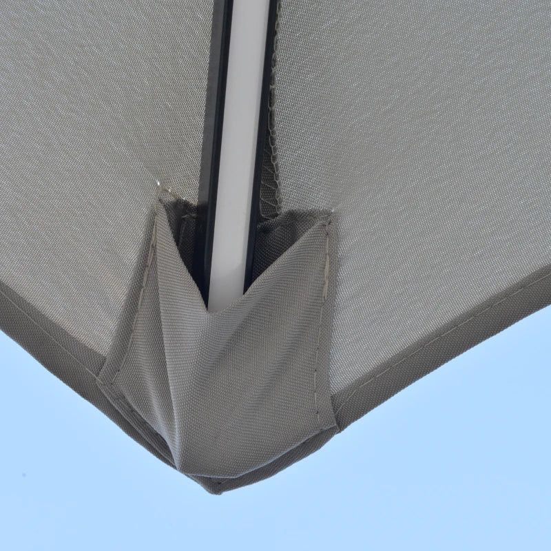 Outsunny 3m Cantilever Banana Parasol Hanging Umbrella with Double Roof, LED Solar lights, Crank, 8 Sturdy Ribs and Cross Base for Outdoor, Garden, Patio, Light Grey