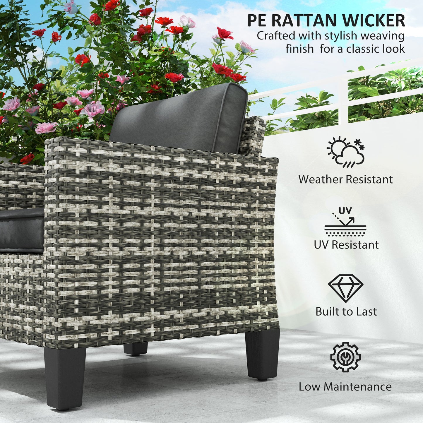 Outsunny Single Rattan Armchair, with Cushions - Light Grey