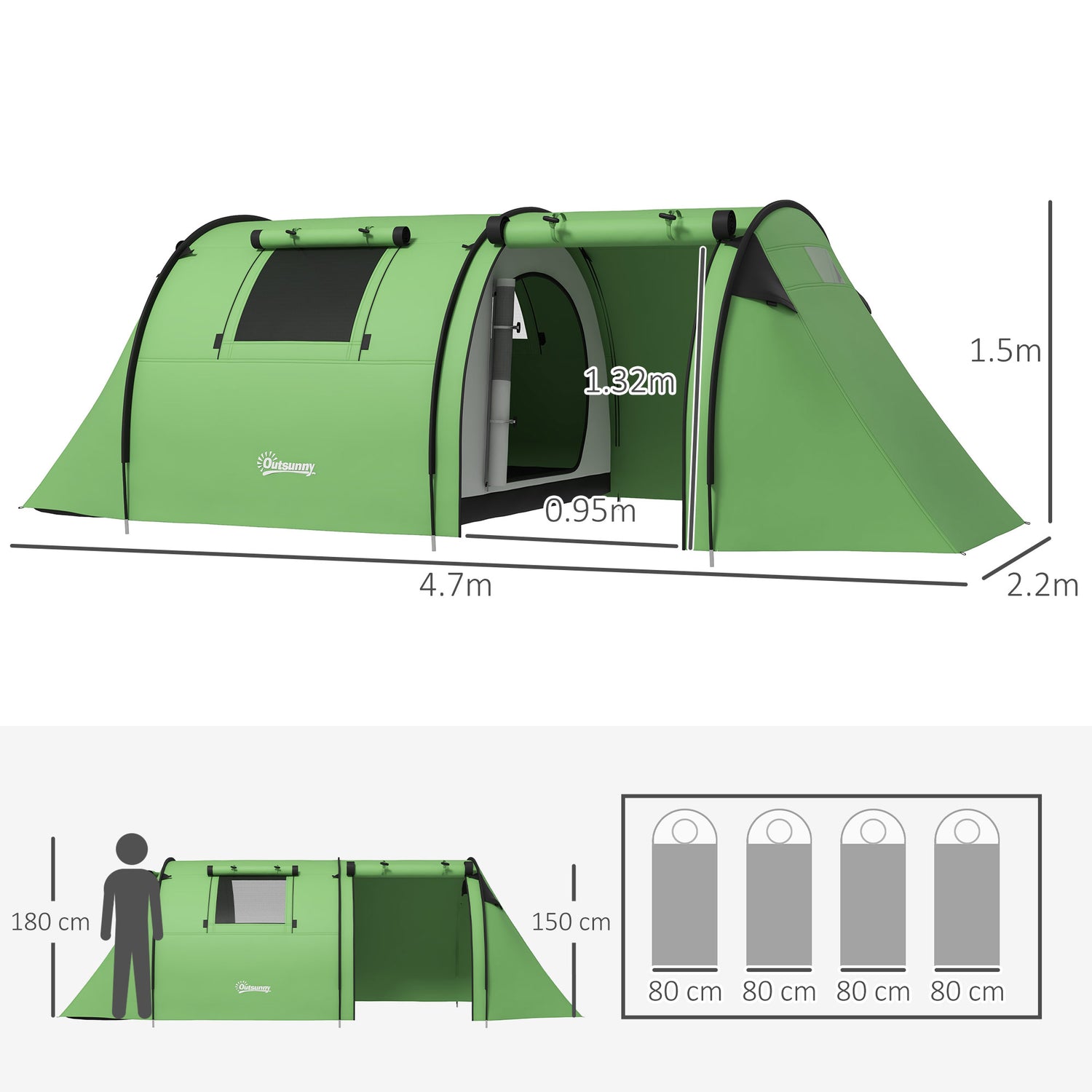 4 man tent size in metres Outsunny 3000mm Waterproof Camping Tent, 3-4 Man Family Tent with Bedr – mhstar.co.uk