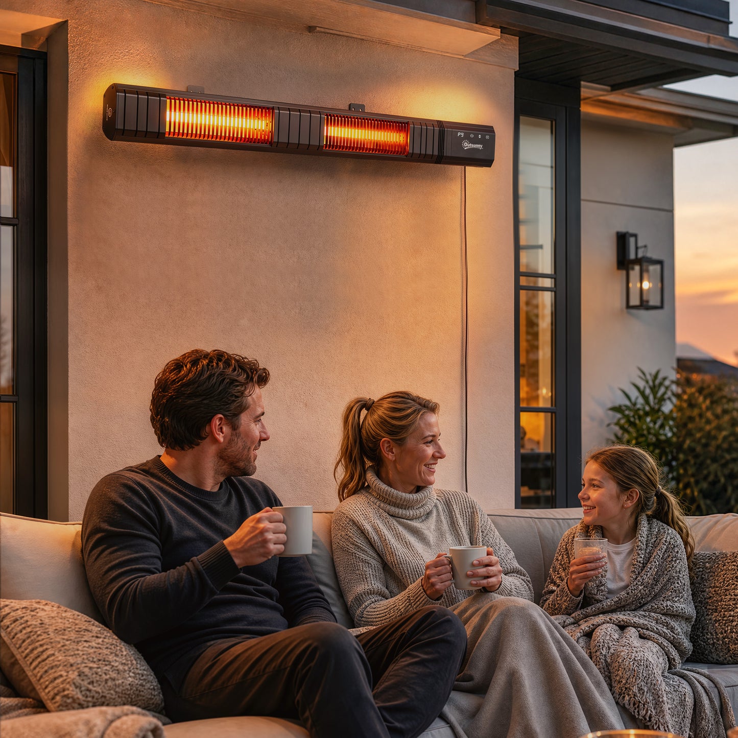 Outsunny 3000 W Electric Infrared Patio Heater, Wall Mounted IP65 Garden Heater with 9 Heat Settings, 24 H Timer, Black
