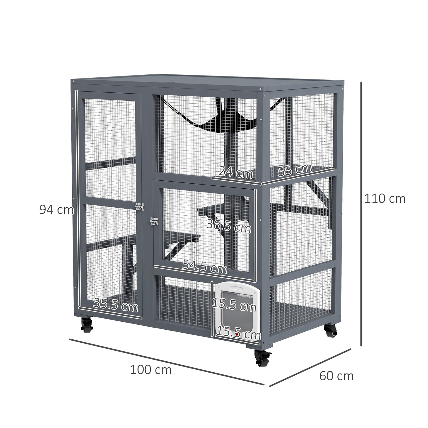 PawHut Cat Cage House, Catio Cat Outdoor Enclosure on Wheels - Light Grey