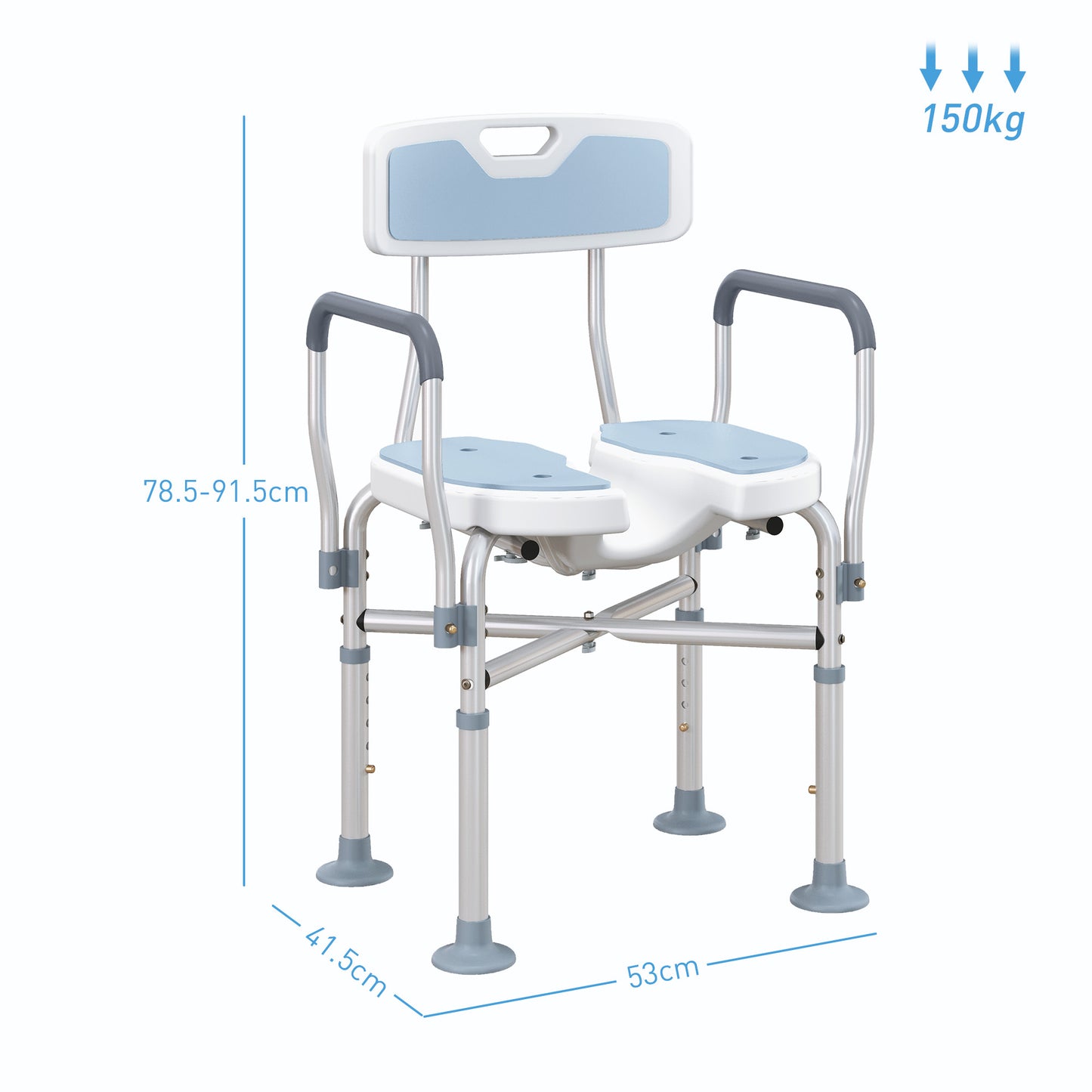 HOMCOM Shower Chair with Upgraded U-shaped Seat and Reinforced Crossbars Light Blue