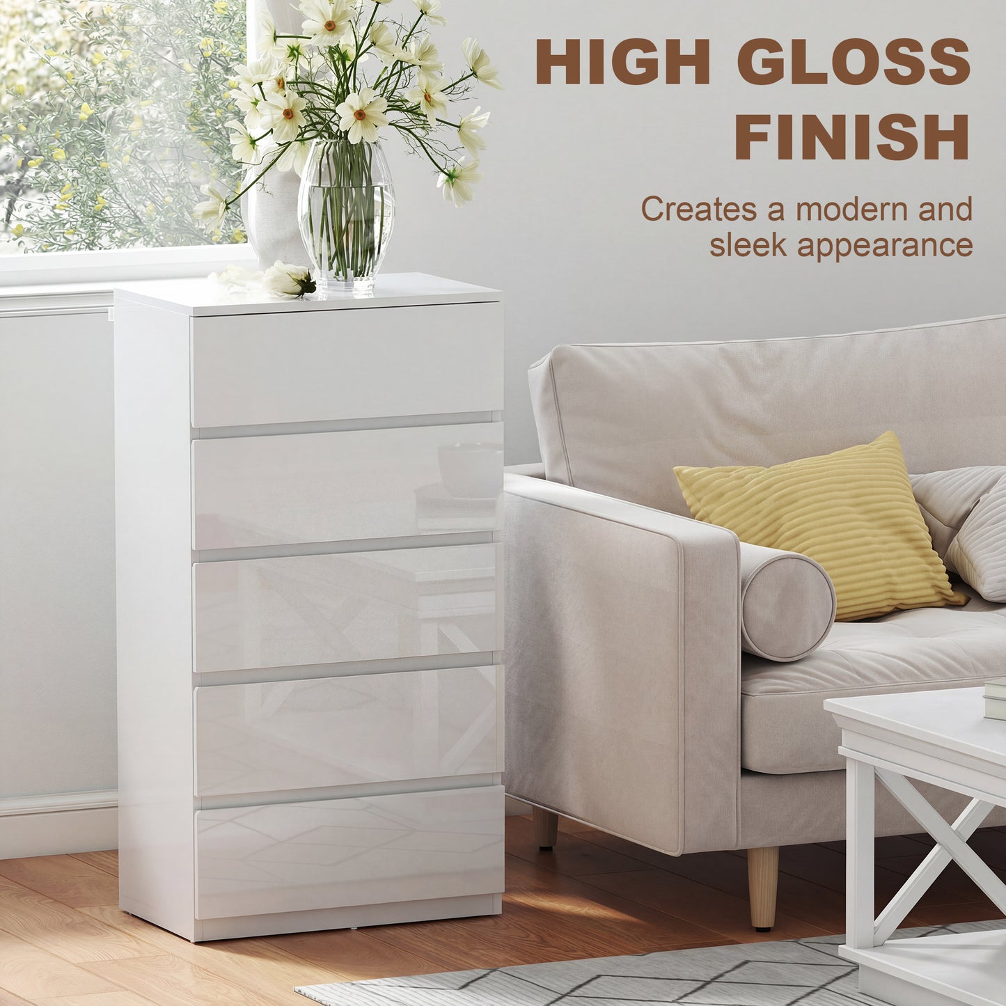HOMCOM Chest of Drawers, 5-Drawer Storage Cabinets, Storage Drawer Unit for Bedroom