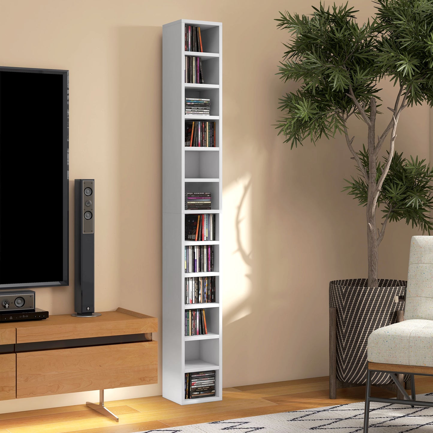 HOMCOM 204 CD Tall Narrow Media Storage Tower - White