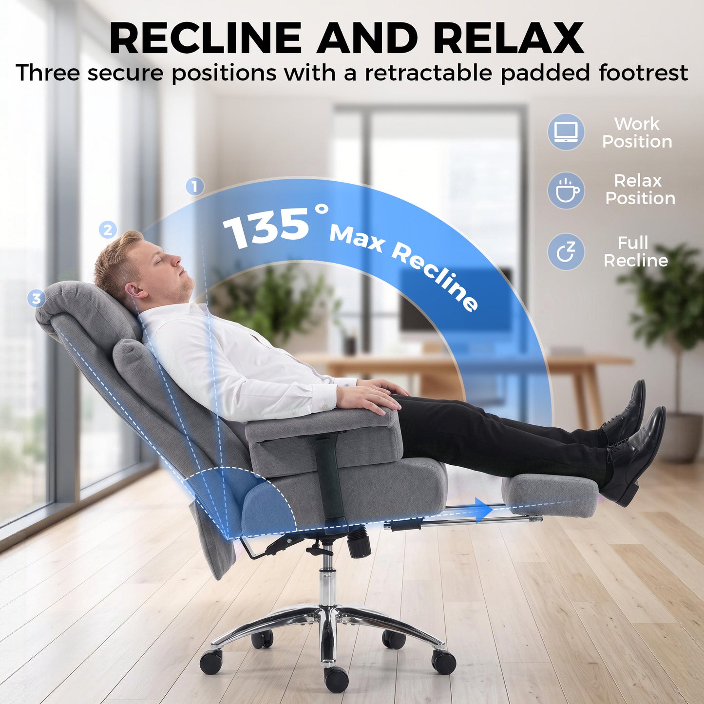 HOMCOM Big and Tall Office Chair, 250 kg Heavy Duty Executive Desk Chair with Adjustable Armrests and High Back, Dark Grey