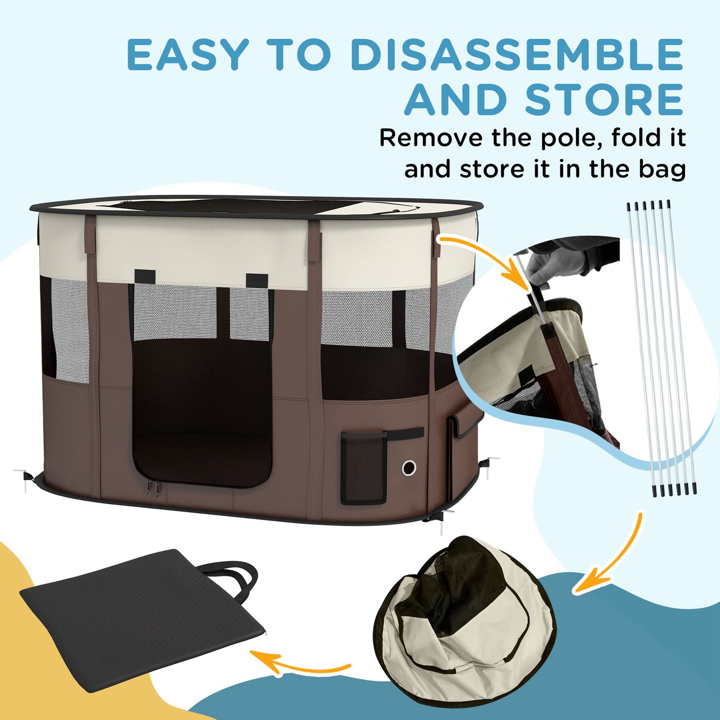 PawHut Foldable Dog Pen with Storage Bag for Indoor/Outdoor Use Brown - Medium