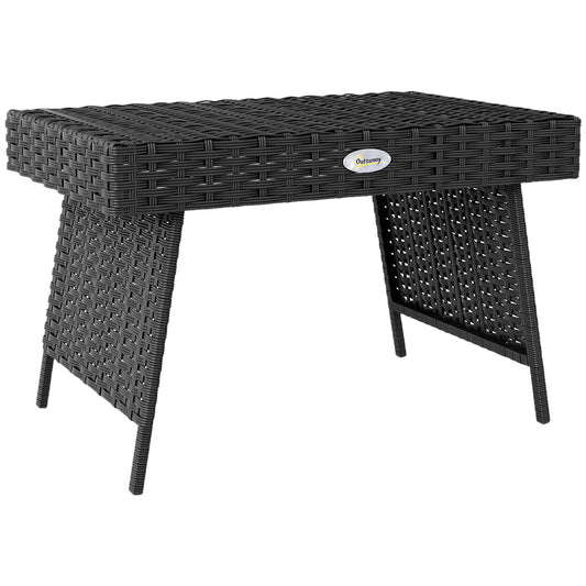 Outsunny Foldable Rattan Garden Coffee Table, Steel Frame, Space-Saving Patio/Balcony Furniture, 60x41x41 cm, Black