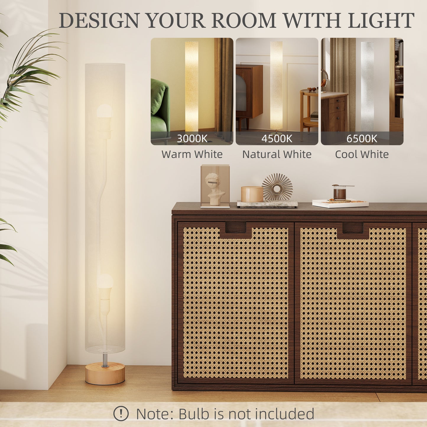 HOMCOM LED Floor Lamp, 120cm Modern Standing Lamp with 3 Colour Temperatures, Linen Shade, Wooden Base, Grey