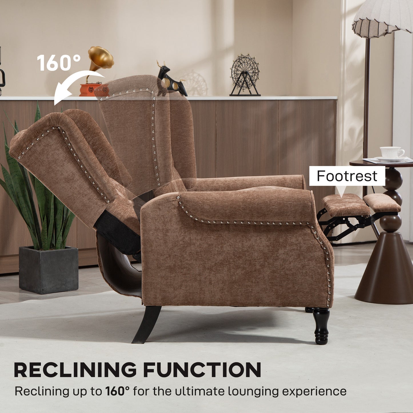 HOMCOM 150° Reclining Vintage Armchair, with footrest - Brown