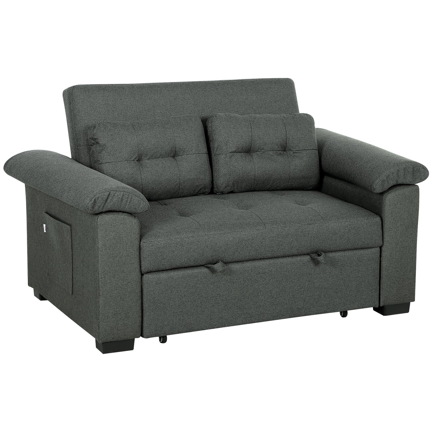 HOMCOM Pull Out Sofa Bed, 2 Seater Click Clack Convertible Couch with Pillows and Side Pockets for Living Room, Charcoal Grey