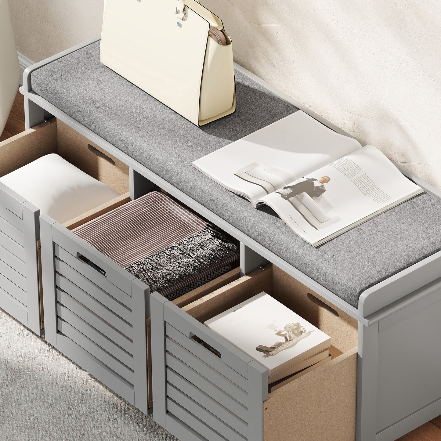 HOMCOM 3-Drawer Shoe Storage Bench - Grey