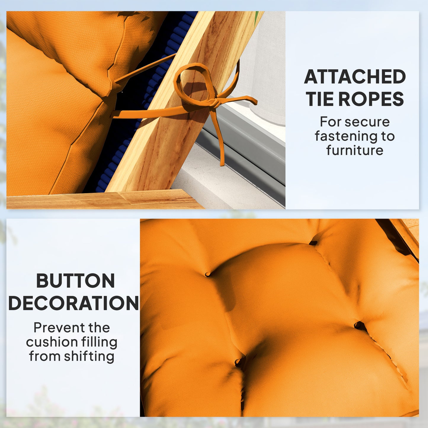 Outsunny Tufted Adirondack Chair Cushion, Thick Pad with Backrest & Ties, Orange