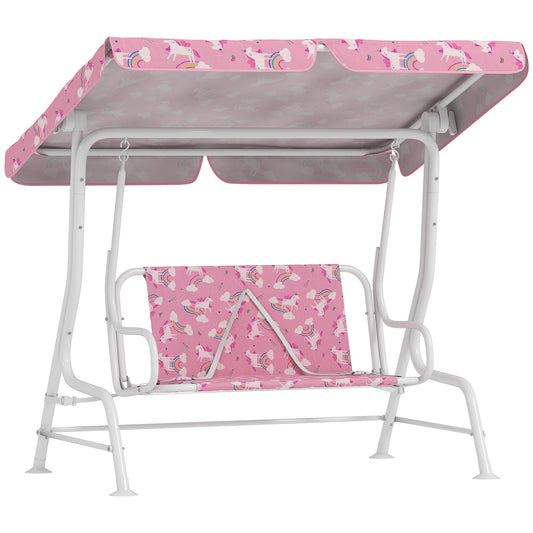 AIYAPLAY Kids Porch Swing, 2-Seater Patio Swing Bench Hammock with Seat Belts, Adjustable Canopy for Garden, Pink