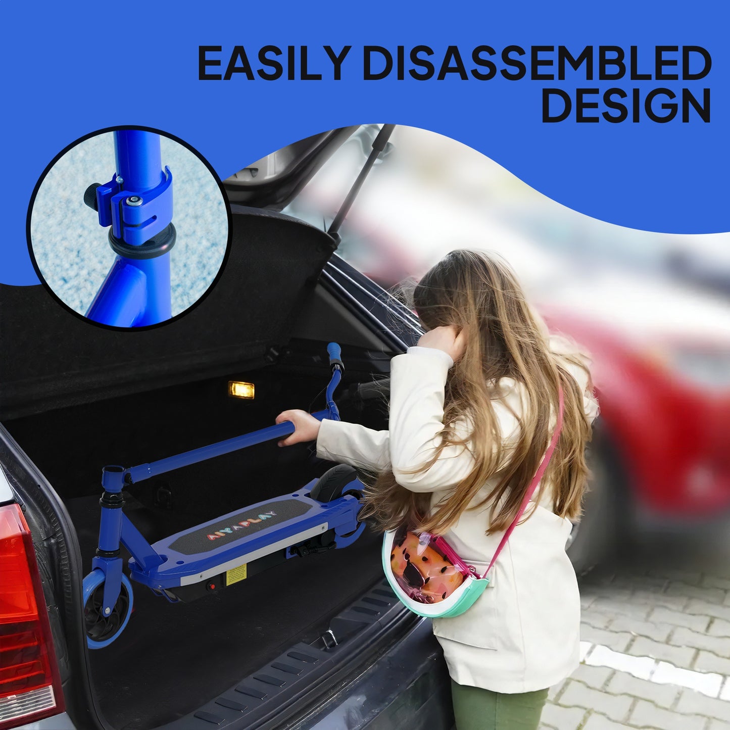 AIYAPLAY Electric Scooter for Kids Ages 6-14, with Colourful Light and Electric Brake, Kids Electric Scooter E Scooter, Up to 10 KM/H & 8 KM, Blue