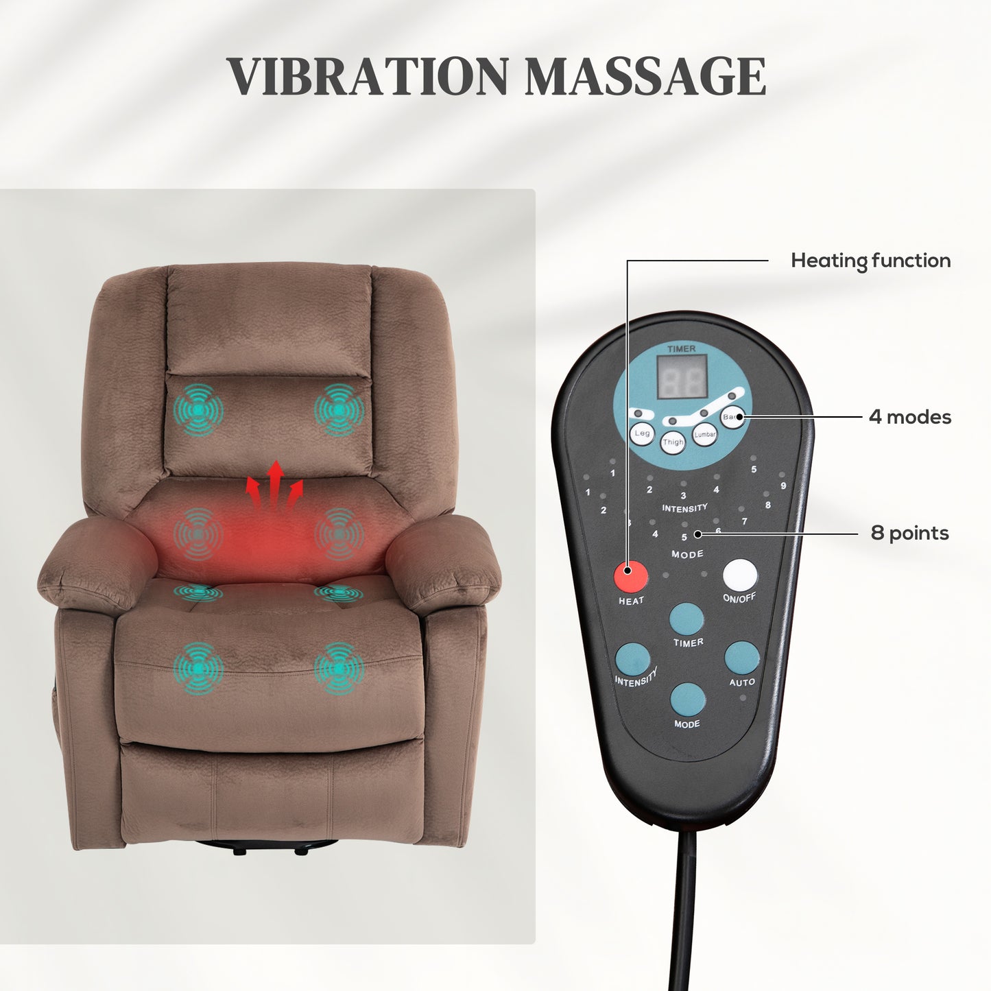 HOMCOM Electric Riser and Recliner Chair with Vibration Massage, Heat, Side Pocket, Brown