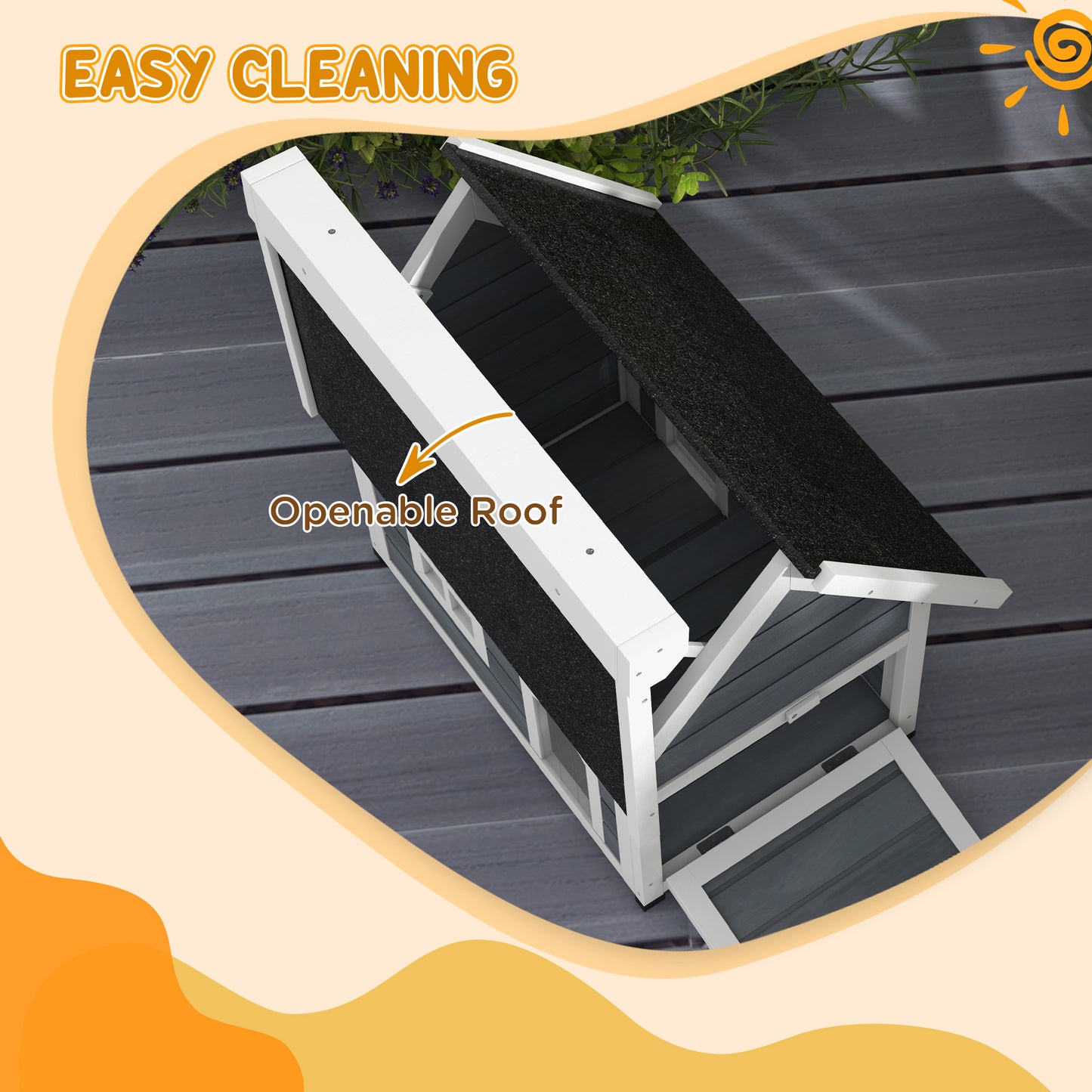 PawHut Outdoor Cat House Shelter Waterproof with Openable Roof and Three Doors 77 x 57.5 x 68 cm - Grey
