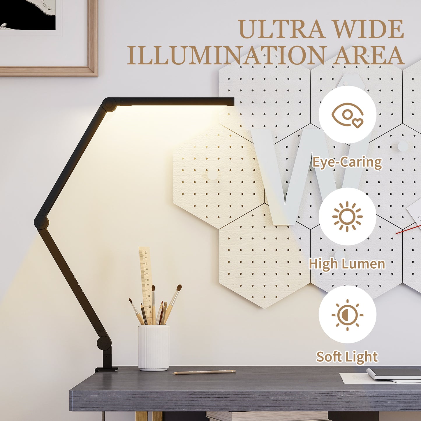 HOMCOM LED Desk Lamp, Dimmable with Swing Arm & Clamp, Adjustable Eye-Caring, 2 Color Modes, 5 Brightness Levels for Study/Office, Black