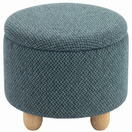HOMCOM Storage Sitting Bench with Lid, Round Storage Ottoman with Rubberwood Legs, Dark Blue
