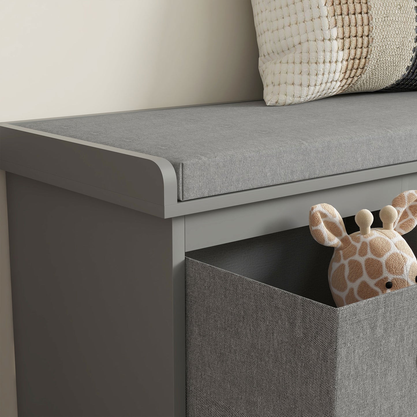 HOMCOM Cushioned Shoe Storage Bench with 3 Drawers - Grey