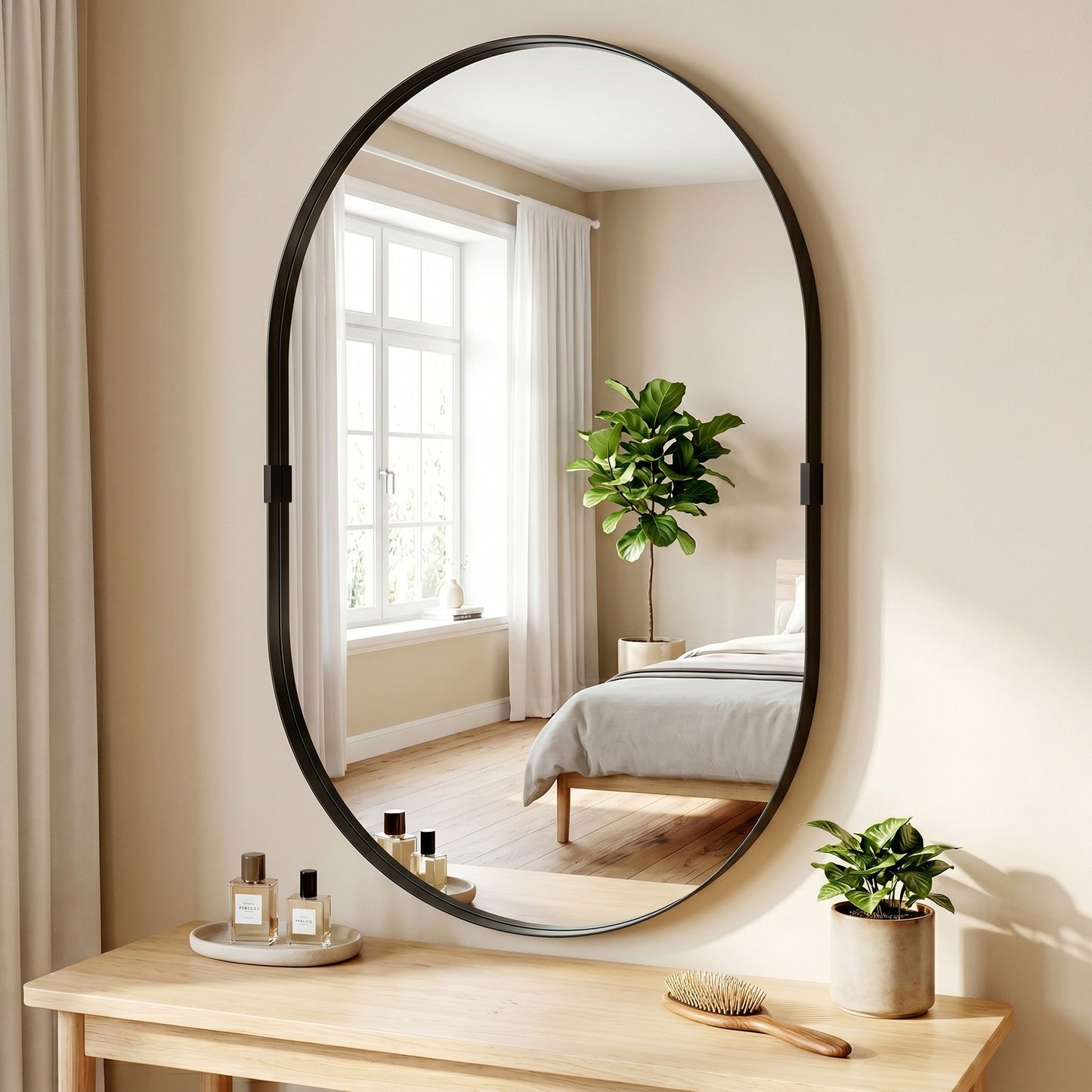 HOMCOM Wall Mirror, Bathroom Mirror with Elevated Aluminium Alloy Frame, 60 x 90 cm, Black