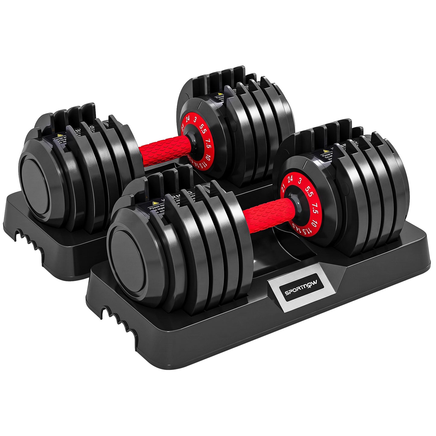 SPORTNOW 24kg Adjustable Dumbbell Set of 2, 10-in-1 Dumbbell Weights with Quick-Dial System