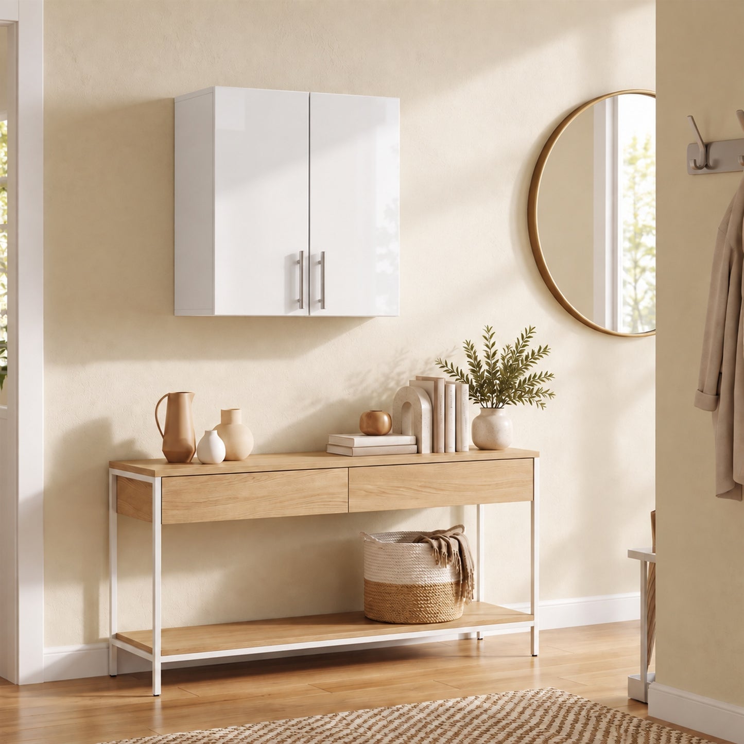 HOMCOM Bathroom Wall Cabinet, Wall-Mounted Bathroom Storage Cabinet with 2 Doors, Adjustable Shelf for Kitchen, White