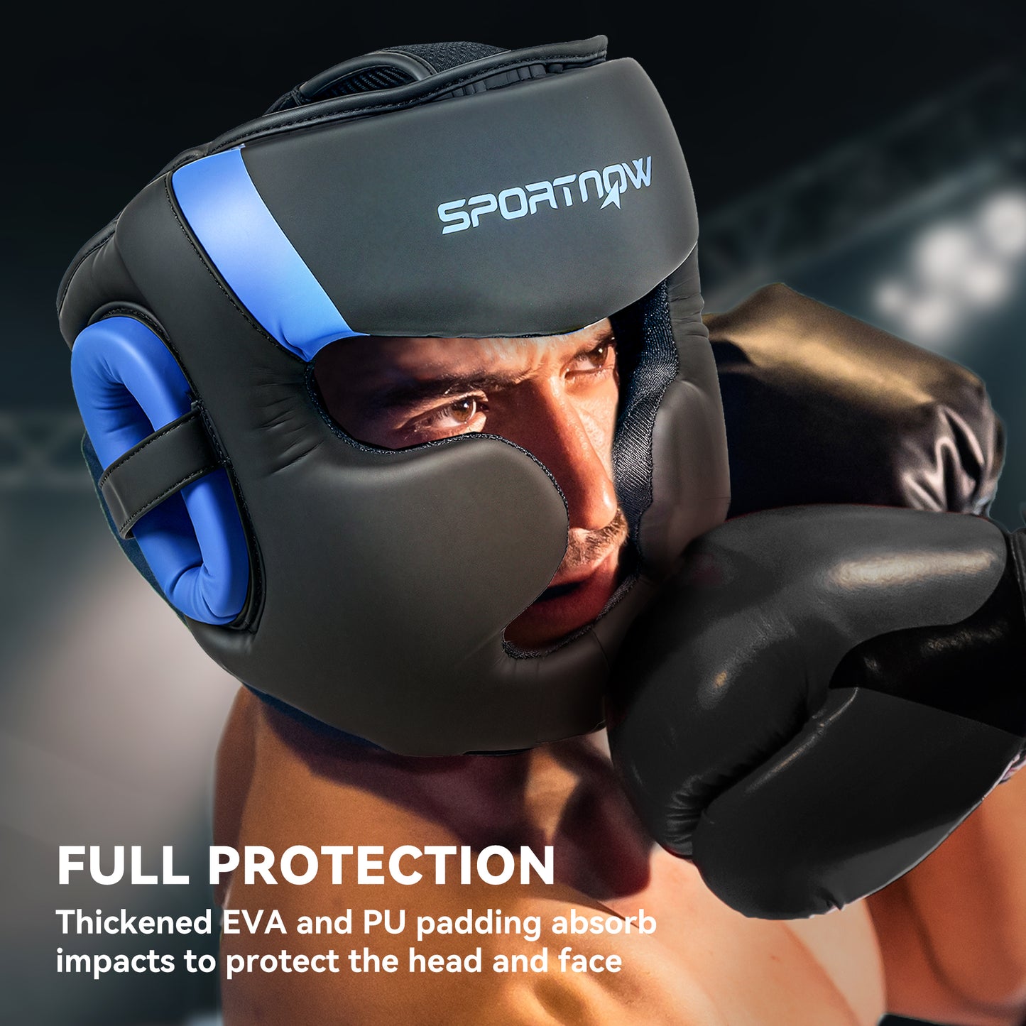 SPORTNOW Boxing Headguard, Adjustable Full Face Protection, Martial Arts, Blue
