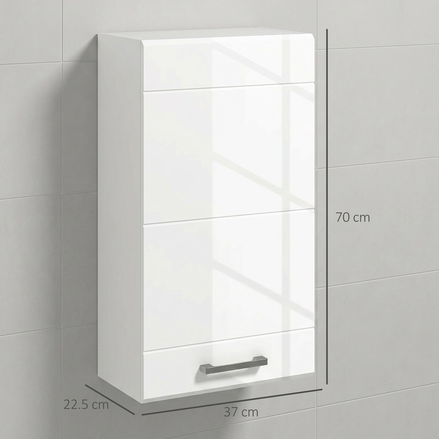 kleankin Bathroom Wall Cabinet, High Gloss Bathroom Storage Cabinet with Soft-Close Door, 3 Shelves, Adjustable Shelf, White