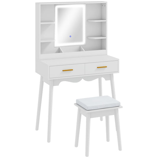 HOMCOM Elegant Dressing Table, with LED Mirror - White