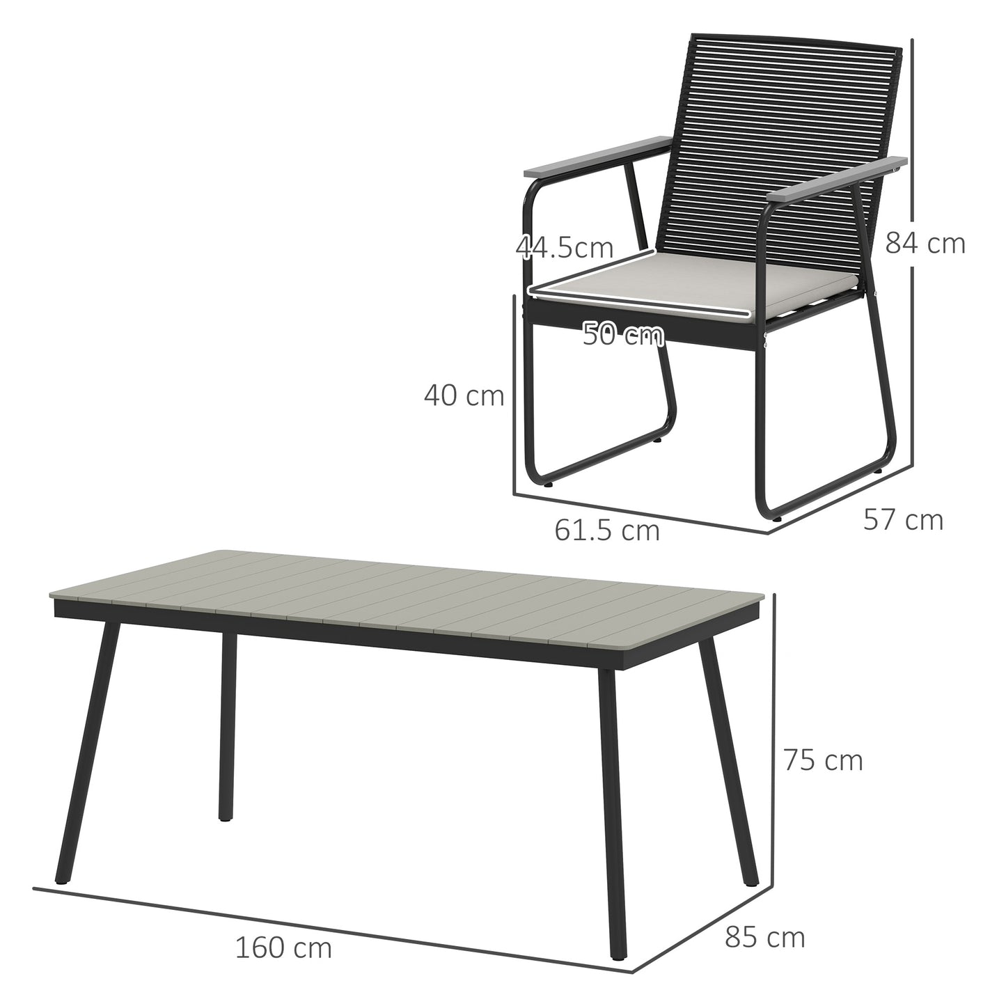 Outsunny 6 Seater Garden Dining Set, Soft Cushions, Rattan Backrest, Rectangular Plastic Top, Outdoor Furniture for Patio, Balcony, Poolside, Grey